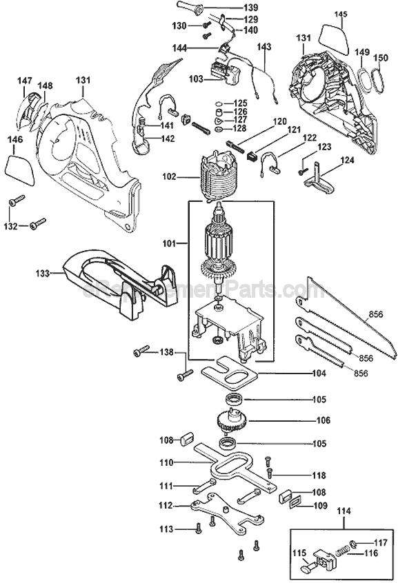 Page A Diagram and Parts List for SC500G Type 1 Black and Decker Reciprocating Saw